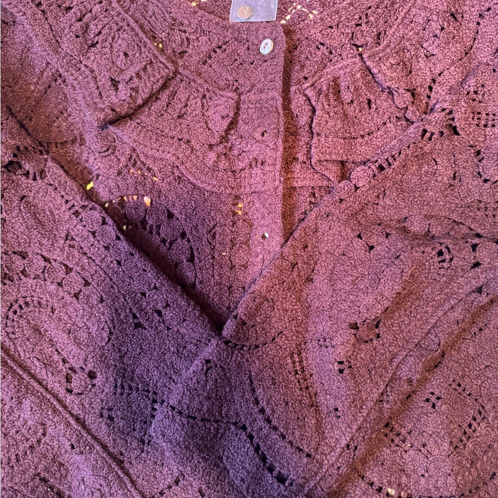 Ultra Pink Burgundy Crochet Sweater - Picture 2 of 11